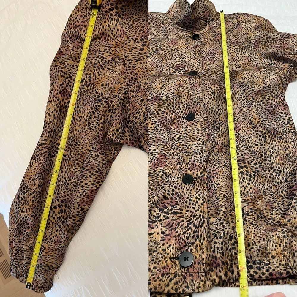NOVELTI Vintage Animal Print Button Front Lined Coat 80's Shoulder Pads Leopard - Picture 16 of 17